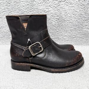Frye Veronica Black Leather Ankle Boots with Buckle